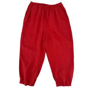 NWOT Flax Womens Red 100% Linen Elastic Waist Pull On Crop Pants Size Small
